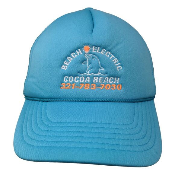 Beach Electric Cocoa Beach Snapback Trucker Hat Blue Teal One Size Mesh Back - Picture 1 of 7
